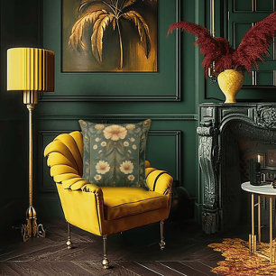 Romantiska påfågelsfjädrar och Daisy Art Nouveau Kudde