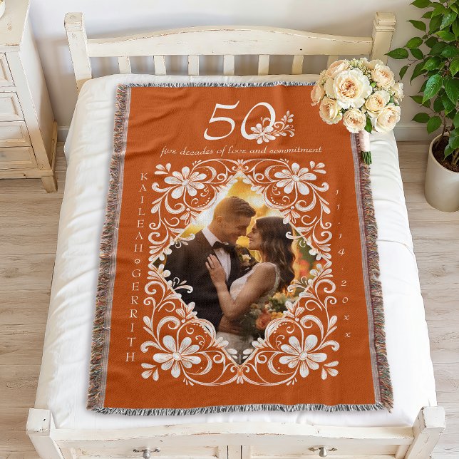 Romantiska parfoto bränt orange 50 årsjubileum filt (Skapare uppladdad)