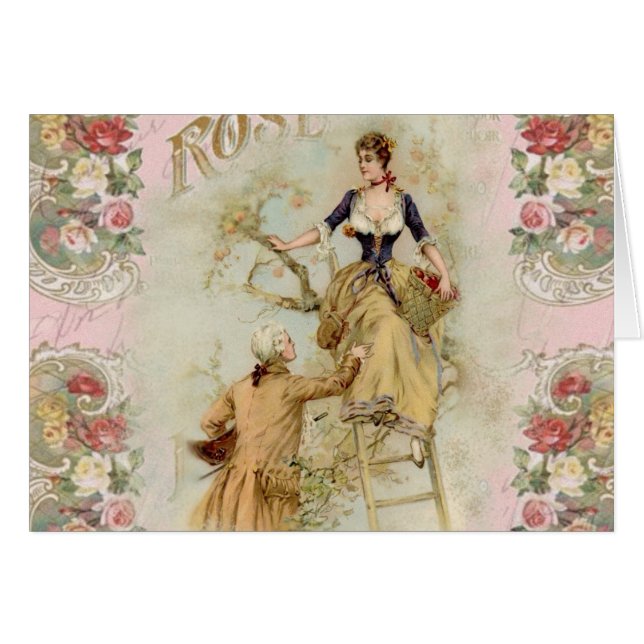 Romantiska Paris Älskare rosa shabbychic Hälsningskort (Framsidan Horizontal)