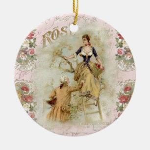 Romantiska Paris Älskare rosa shabbychic Julgransprydnad Keramik