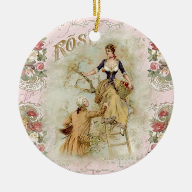 Romantiska Paris Älskare rosa shabbychic Julgransprydnad Keramik (Framsidan)
