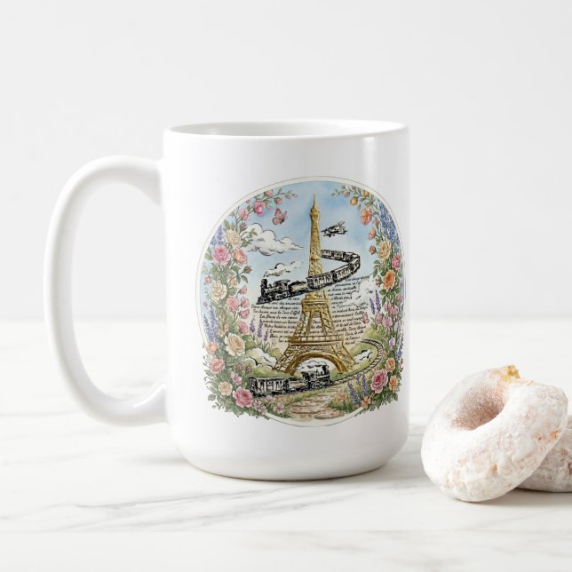 Romantiska Paris, Eiffeltornet, Fransk Konst Kaffemugg (Med munk)
