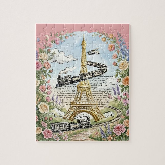 Romantiska Paris, Eiffeltornet, Fransk Konst Pussel (Vertikal)