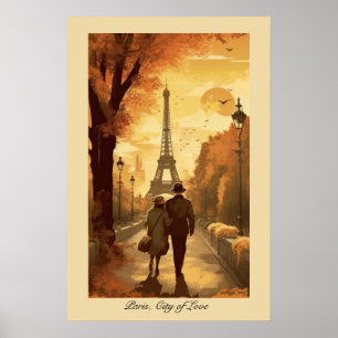 Romantiska Paris Eiffeltornet Höstflykt Poster
