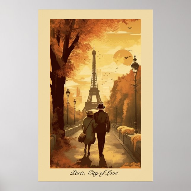 Romantiska Paris Eiffeltornet Höstflykt Poster (Framsidan)
