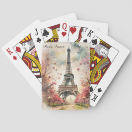Romantiska Paris Eiffeltornet Vattenfärg Blommor Casinokort