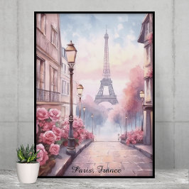 Romantiska Paris Frankrike – Eiffeltornet Blommor Poster