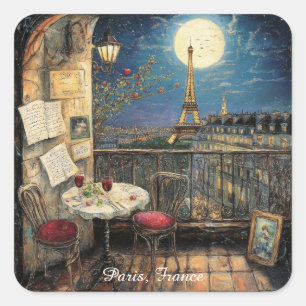 Romantiska Paris Frankrike Eiffeltornet Illustrati Fyrkantigt Klistermärke