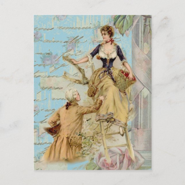 Romantiska Paris Kära shabbychic blå Vykort (Framsida)