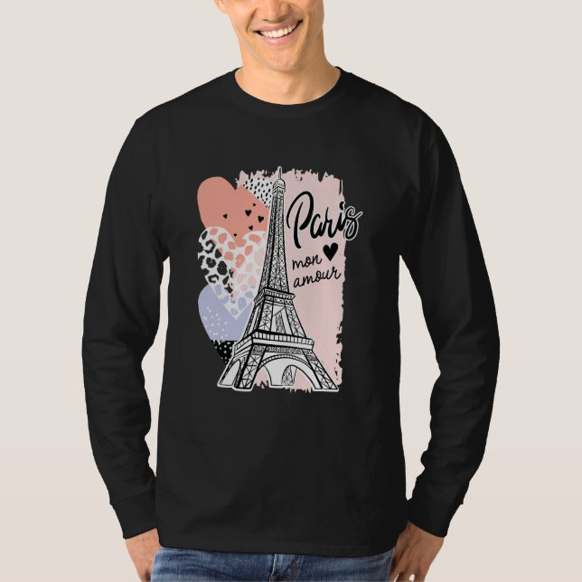 Romantiska Paris Mon Amour Paris Min Kärlek Eiffel T Shirt (Framsida)