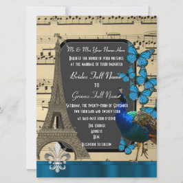 Romantiska Paris, påk och fjärilar bröllop Inbjudningar