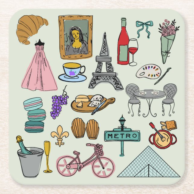 Romantiska Paris Underlägg Papper Kvadrat (Framsidan)