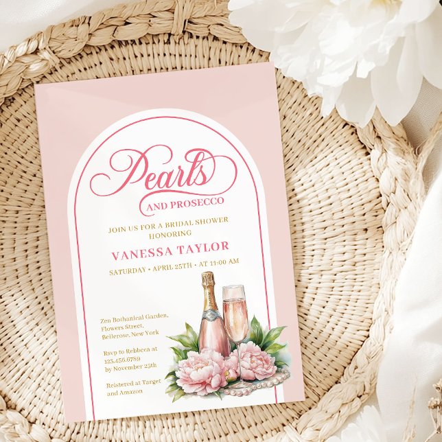 Romantiska pärlor och prosecco inbjuder till akvar inbjudningar (Romantic pearls and prosecco invite watercolor

)