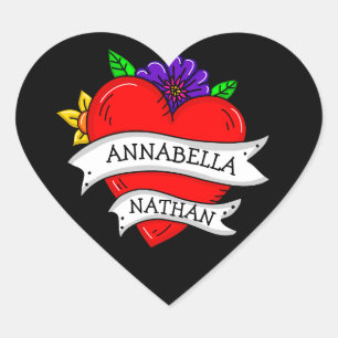 Romantiska pars gåva   Tattoo Stil Art Hjärtformat Klistermärke