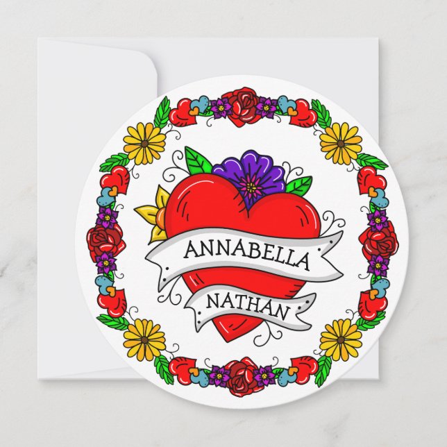 Romantiska pars gåva | Tattoo Stil Art Julkort (Framsida)