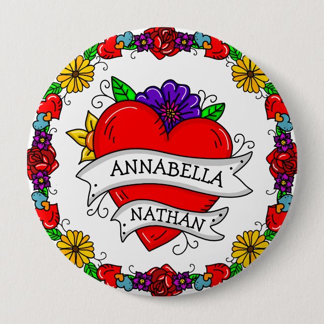 Romantiska pars gåva | Tattoo Stil Art Knapp (Framsida)