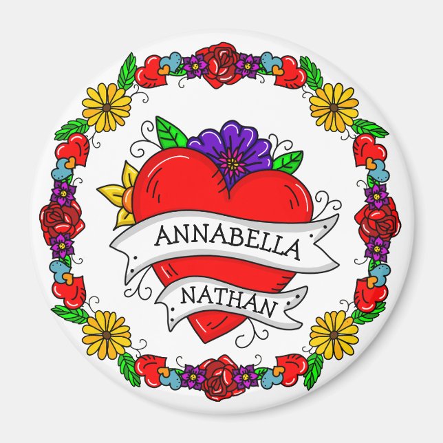 Romantiska pars gåva | Tattoo Stil Art Magnet (Framsidan)