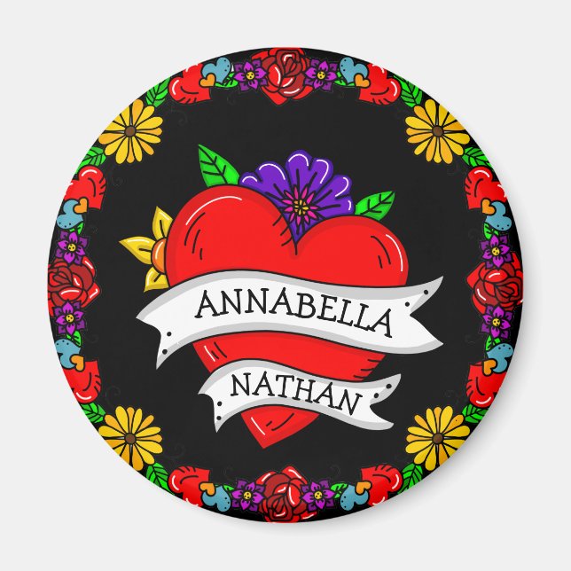 Romantiska pars gåva | Tattoo Stil Art Magnet (Framsidan)