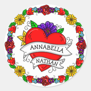 Romantiska pars gåva   Tattoo Stil Art Runt Klistermärke