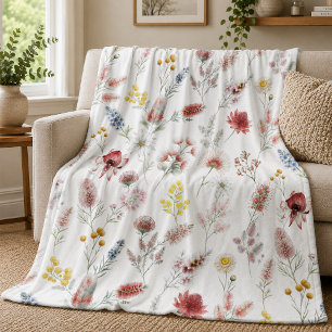 Romantiska Pastell Färgade Akvarell Vilda Blommor Fleecefilt