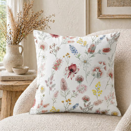 Romantiska Pastell Färgade Akvarell Vilda Blommor Kudde