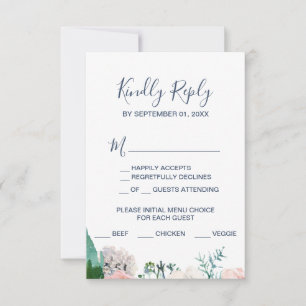 Romantiska peonblommor Blå meny val RSVP-kort