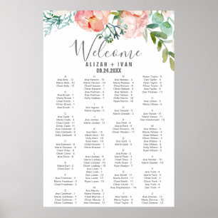 Romantiska Peonies Alfabetiska sittningsschema Poster