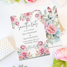 Romantiska Peonies Bröllop Spara Datum