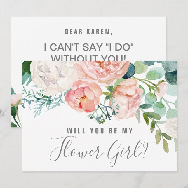 Romantiska Peonies Flower Girl Frieri Inbjudningar (Fram/baksida)