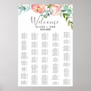 Romantiska Peonies Large Alfabetical Seating Chart Poster