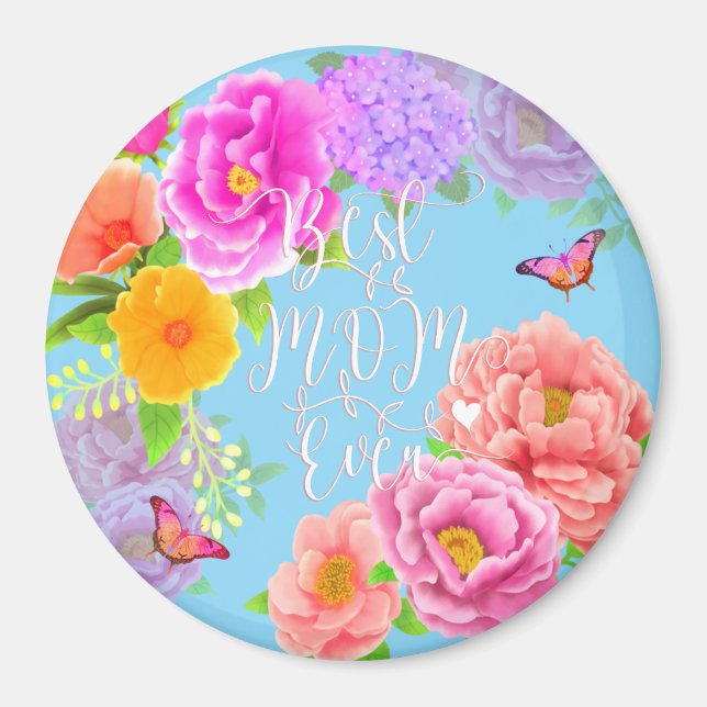 Romantiska Peonies Trädgård Blå Bästa Mamma Magnet (Framsidan)