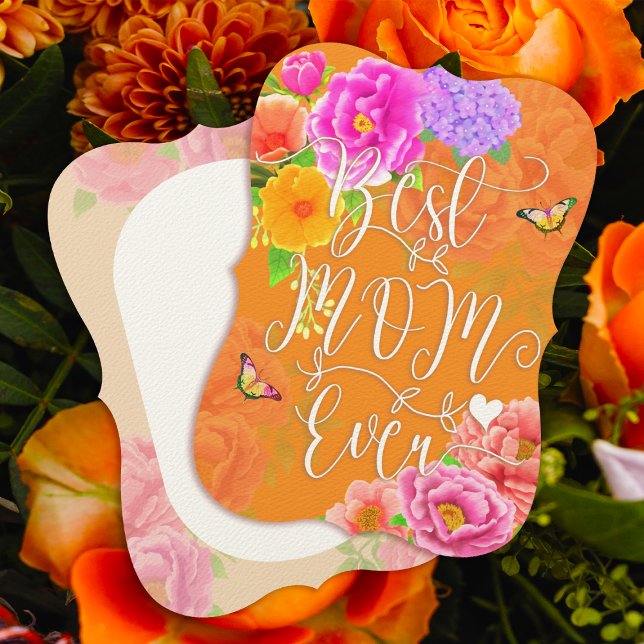 Romantiska Peonies Trädgård Orange Bästa Mamma Inbjudningar (Romantic Peonies Garden Best Mom Ever Orange Mother's Day Card.)