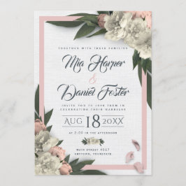 Romantiska persikor och vit Blommigt Peonier Inbjudningar