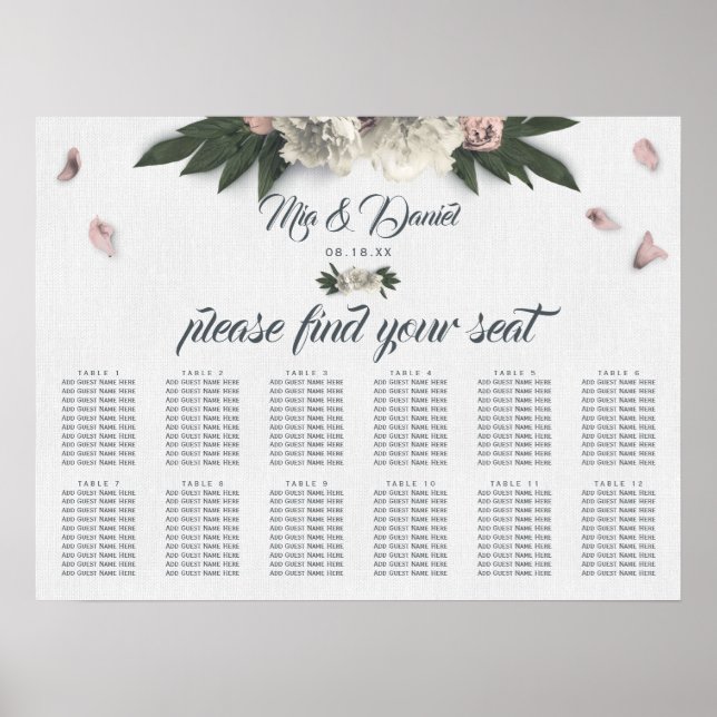 Romantiska persikor och vit Blommigt Peonies Poster (Framsidan)