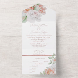 Romantiska persikor och vita vattenfärgsblommor