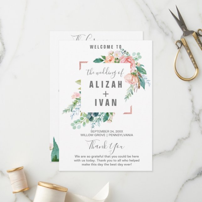 Romantiska Pionblommor Bröllopsprogram Program (Fram/Back In Situ)