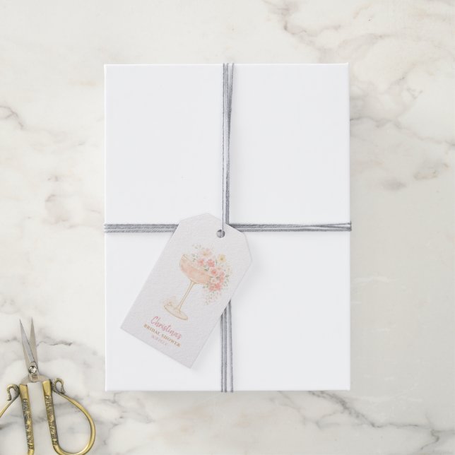 Romantiska Prosecco & Blommor Bröllopsdusch Presentetikett (Med Snöre)