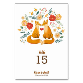 Romantiska rävar och Rustic Blommigt Foliage Bröll Bordsnummer
