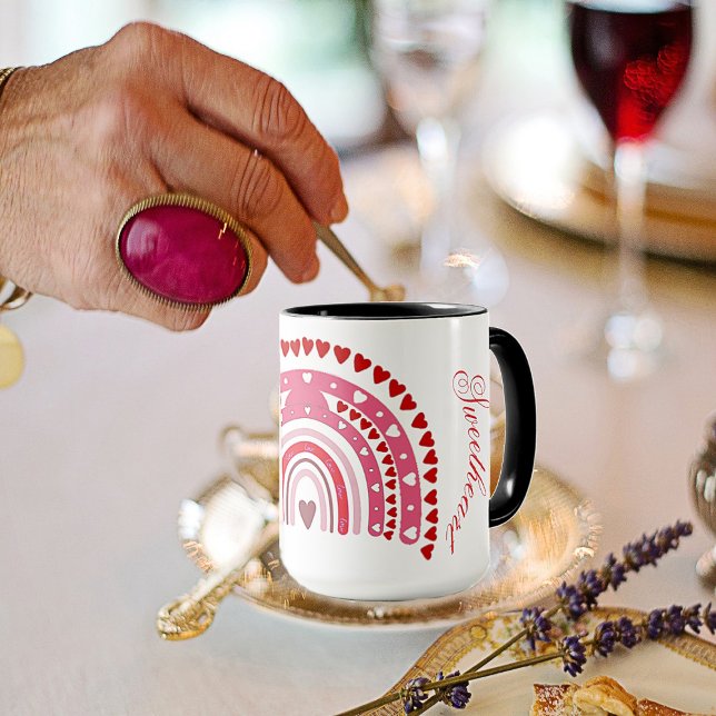 Romantiska regnbåge Valentineser Sötnos Mugg (Romantic Rainbow Valentines Sweeping Sweetheart Mug)