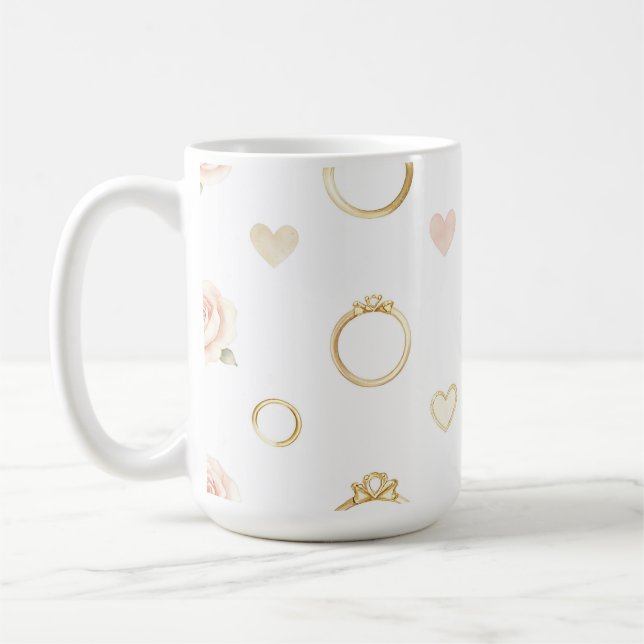 Romantiska ringar och rosor sömlöst mönster kaffemugg (Vänster)