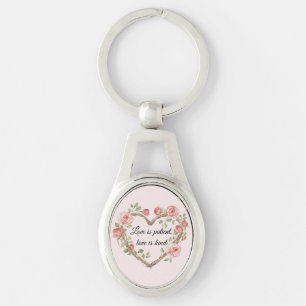 Romantiska Ro Blommigt Heart Kärlek Ovalt Silverfärgad Nyckelring