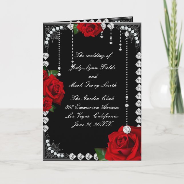 Romantiska Röd ros och diamanter Bröllop Program (Framsida)