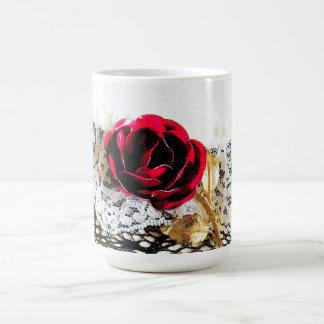 Romantiska röd ros och vita snöre kaffemugg