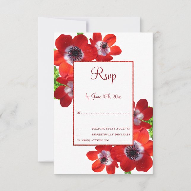 Romantiska röda anemoneblommor Blommig RSVP OSA Kort (Framsida)
