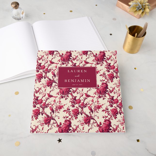 Romantiska Röda Blommor Fåglar Gästböcker (Framsidan öppen)