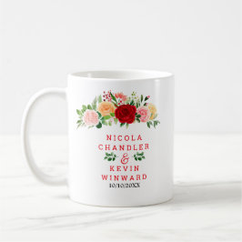 Romantiska röda och orange rosor bröllop kaffemugg