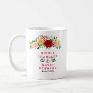 Romantiska röda och orange rosor bröllop kaffemugg