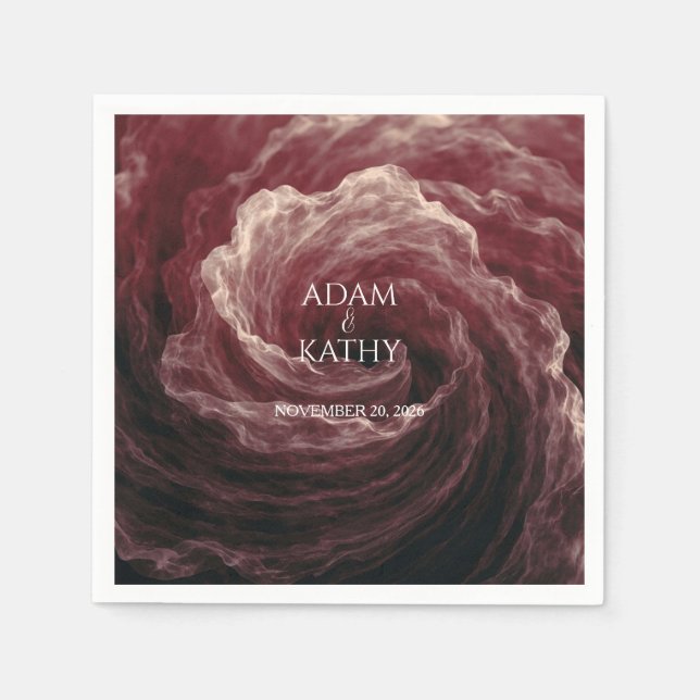 Romantiska röda ros burgunder röda brölloppsservet pappersservett (Framsidan)