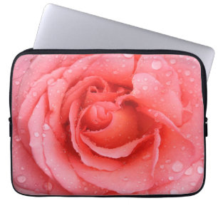 Romantiska röda rosa ros vatten droppar laptop sleeve