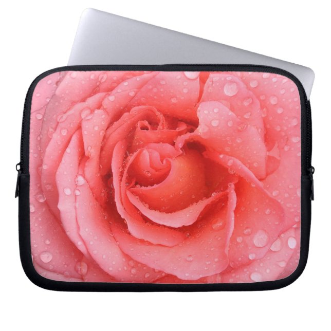 Romantiska röda rosa ros vatten droppar laptop sleeve (Framsidan)